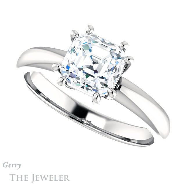 14k White Gold Asscher Cut Forever One Engagement Ring Setting #GTJ1251-asscher-fo-w 5 14k White Gold Asscher Cut Forever One Engagement Ring Setting #GTJ1251-asscher-fo-w