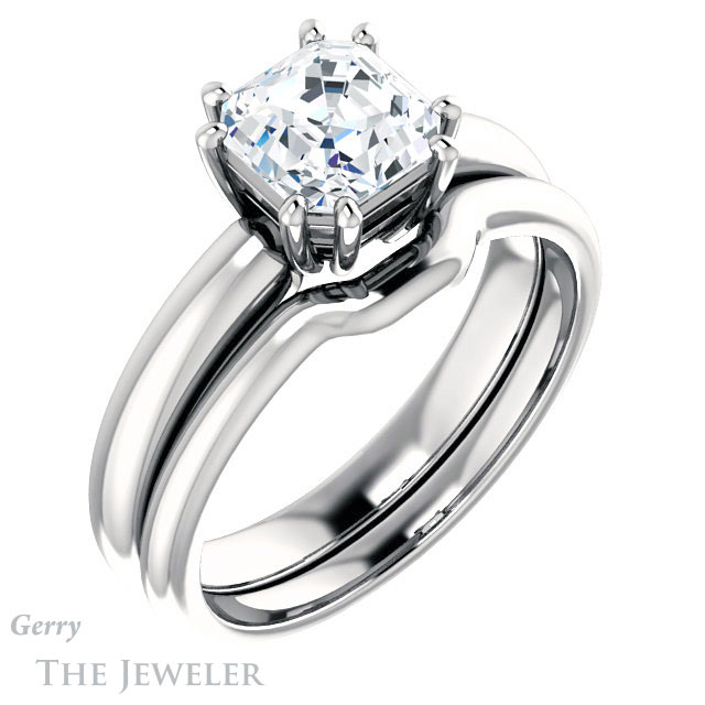 14k White Gold Asscher Cut Forever One Engagement Ring Setting #GTJ1251-asscher-fo-w 6 14k White Gold Asscher Cut Forever One Engagement Ring Setting #GTJ1251-asscher-fo-w