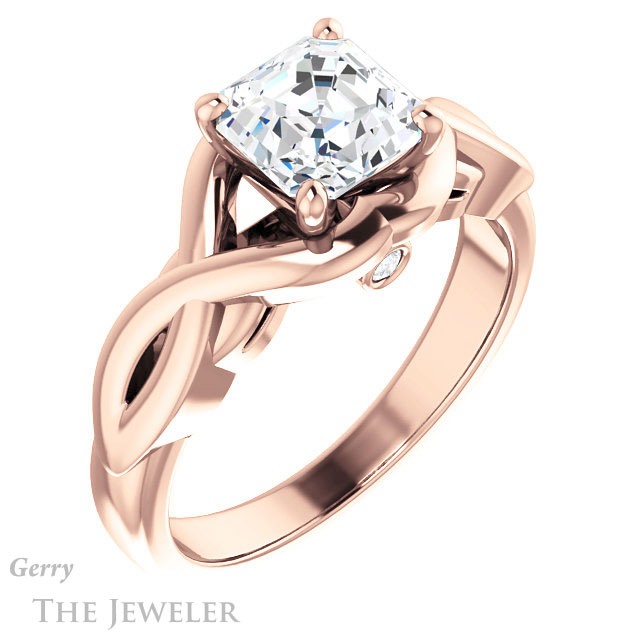 14k Rose Gold Asscher Cut Forever One Engagement Ring Setting #GTJ1255-asscher-fo-r