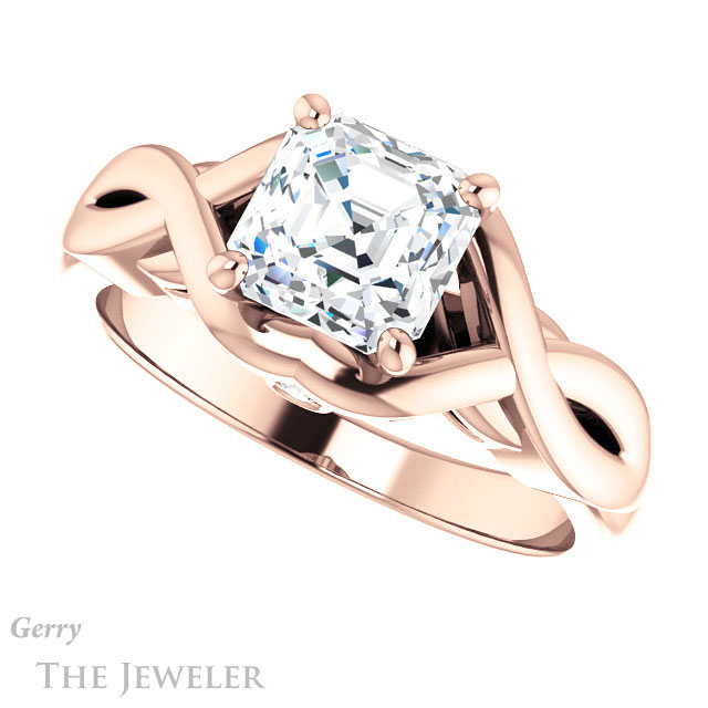 14k Rose Gold Asscher Cut Forever One Engagement Ring Setting #GTJ1255-asscher-fo-r