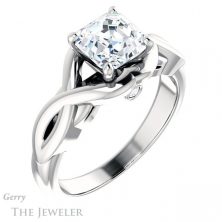14k White Gold Asscher Cut Forever One Engagement Ring Setting #GTJ1255-asscher-fo-w