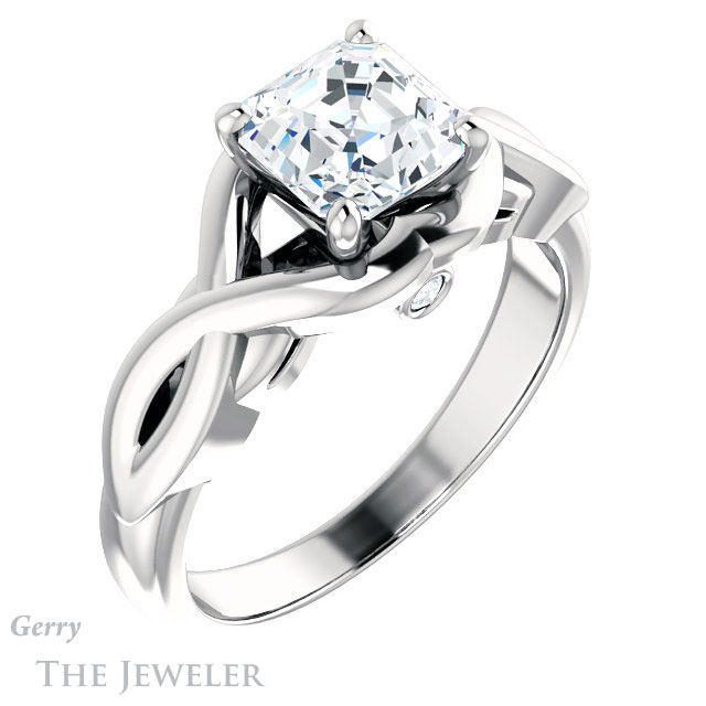 14k White Gold Asscher Cut Forever One Engagement Ring Setting #GTJ1255-asscher-fo-w