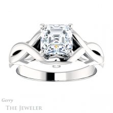 14k White Gold Asscher Cut Forever One Engagement Ring Setting #GTJ1255-asscher-fo-w