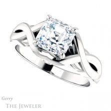 14k White Gold Asscher Cut Forever One Engagement Ring Setting #GTJ1255-asscher-fo-w