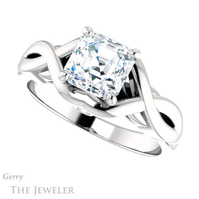 14k White Gold Asscher Cut Forever One Engagement Ring Setting #GTJ1255-asscher-fo-w