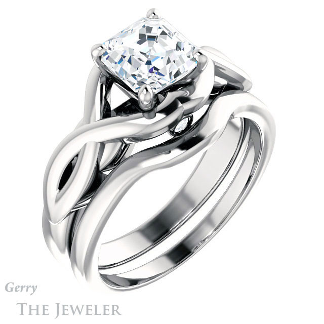 14k White Gold Asscher Cut Forever One Engagement Ring Setting #GTJ1255-asscher-fo-w