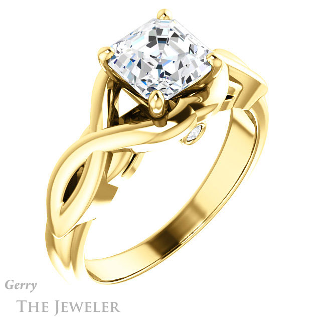 14k Yellow Gold Asscher Cut Forever One Engagement Ring Setting #GTJ1255-asscher-fo-y