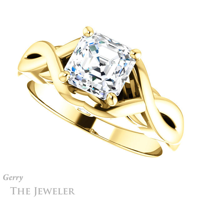 14k Yellow Gold Asscher Cut Forever One Engagement Ring Setting #GTJ1255-asscher-fo-y