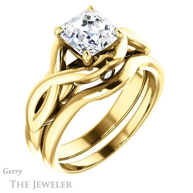 14k Yellow Gold Asscher Cut Forever One Engagement Ring Setting #GTJ1255-asscher-fo-y