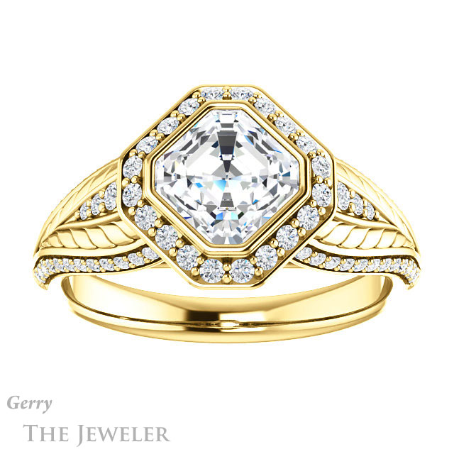 Asscher Cut Forever One Engagement Ring Setting #GTJ1256-asscher-fo-y | Gerry The Jeweler 14k Yellow Gold Asscher Cut Forever One Engagement Ring Setting #GTJ1256-asscher-fo-y