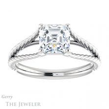 14k White Gold Asscher Cut Forever One Engagement Ring Setting #GTJ1258-asscher-fo-w 1 14k White Gold Asscher Cut Forever One Engagement Ring Setting #GTJ1258-asscher-fo-w
