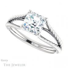 14k White Gold Asscher Cut Forever One Engagement Ring Setting #GTJ1258-asscher-fo-w 5 14k White Gold Asscher Cut Forever One Engagement Ring Setting #GTJ1258-asscher-fo-w