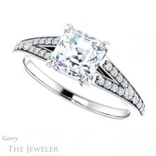 14k White Gold Asscher Cut Forever One Engagement Ring Setting #GTJ1262-asscher-fo-w 5 14k White Gold Asscher Cut Forever One Engagement Ring Setting #GTJ1262-asscher-fo-w