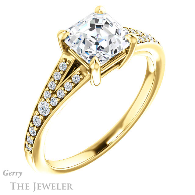 14k Yellow Gold Asscher Cut Forever One Engagement Ring Setting #GTJ1262-asscher-fo-y