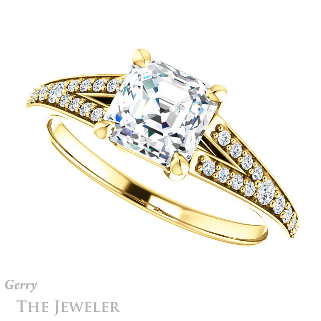14k Yellow Gold Asscher Cut Forever One Engagement Ring Setting #GTJ1262-asscher-fo-y