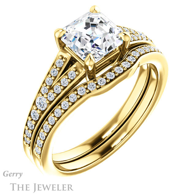 14k Yellow Gold Asscher Cut Forever One Engagement Ring Setting #GTJ1262-asscher-fo-y