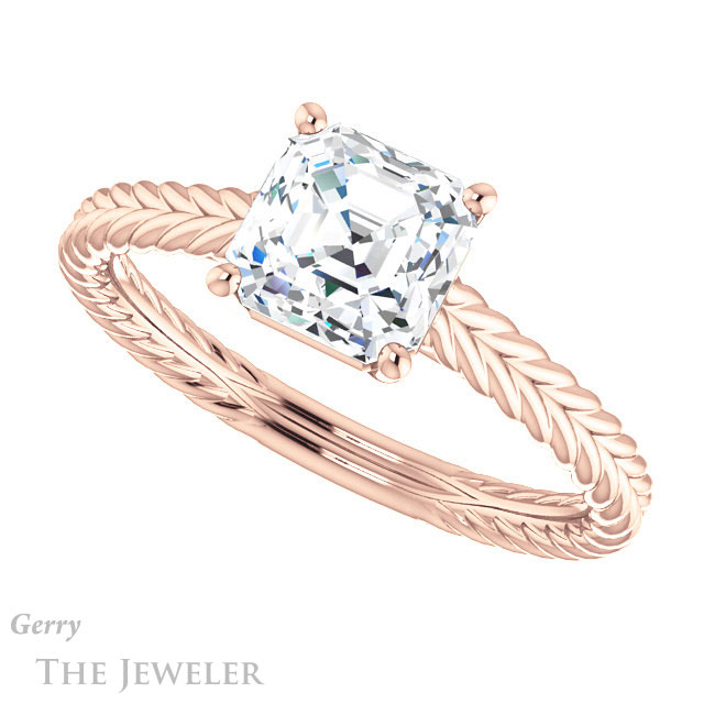 14k Rose Gold Asscher Cut Forever One Engagement Ring Setting #GTJ1263-asscher-fo-r