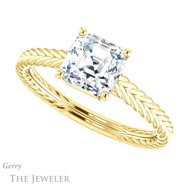 14k Yellow Gold Asscher Cut Forever One Engagement Ring Setting #GTJ1263-asscher-fo-y