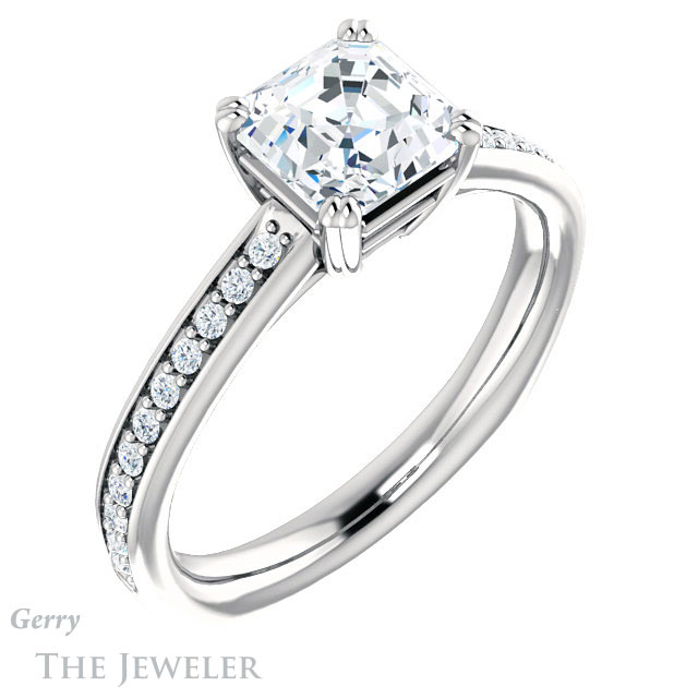 14k White Gold Asscher Cut Forever One Engagement Ring Setting #GTJ1265-asscher-fo-w