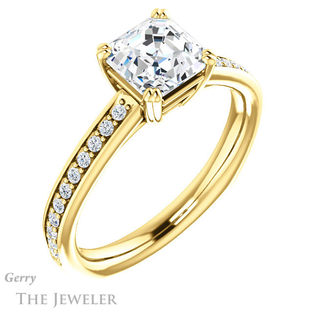 14k Yellow Gold Asscher Cut Forever One Engagement Ring Setting #GTJ1265-asscher-fo-y