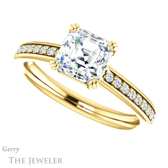 14k Yellow Gold Asscher Cut Forever One Engagement Ring Setting #GTJ1265-asscher-fo-y