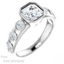 14k White Gold Asscher Cut Forever One Engagement Ring Setting #GTJ1266-asscher-fo-w
