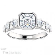 14k White Gold Asscher Cut Forever One Engagement Ring Setting #GTJ1266-asscher-fo-w