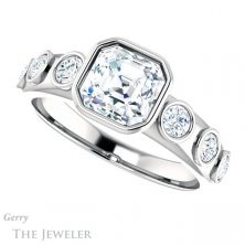 14k White Gold Asscher Cut Forever One Engagement Ring Setting #GTJ1266-asscher-fo-w
