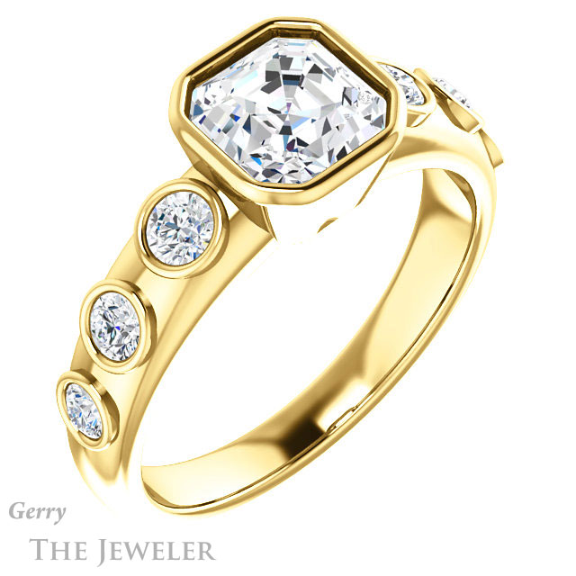14k Yellow Gold Asscher Cut Forever One Engagement Ring Setting #GTJ1266-asscher-fo-y