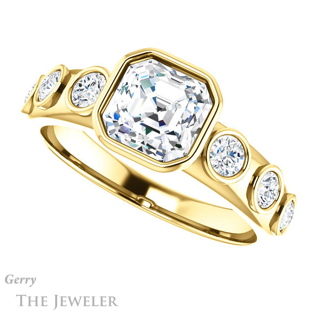 14k Yellow Gold Asscher Cut Forever One Engagement Ring Setting #GTJ1266-asscher-fo-y