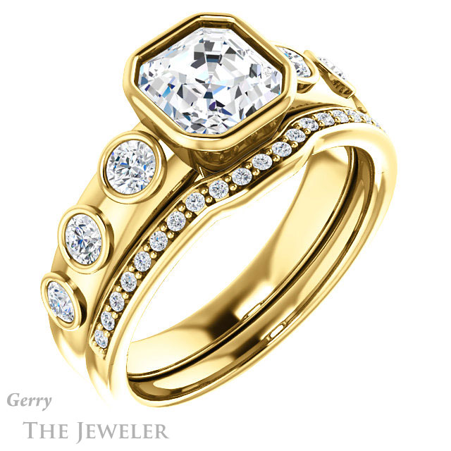 14k Yellow Gold Asscher Cut Forever One Engagement Ring Setting #GTJ1266-asscher-fo-y
