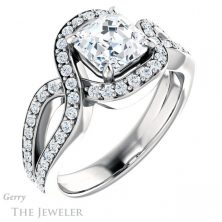 14k White Gold Asscher Cut Forever One Engagement Ring Setting #GTJ1267-asscher-fo-w 4 14k White Gold Asscher Cut Forever One Engagement Ring Setting #GTJ1267-asscher-fo-w