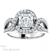 14k White Gold Asscher Cut Forever One Engagement Ring Setting #GTJ1267-asscher-fo-w 1 14k White Gold Asscher Cut Forever One Engagement Ring Setting #GTJ1267-asscher-fo-w