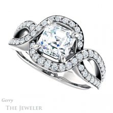 14k White Gold Asscher Cut Forever One Engagement Ring Setting #GTJ1267-asscher-fo-w 5 14k White Gold Asscher Cut Forever One Engagement Ring Setting #GTJ1267-asscher-fo-w