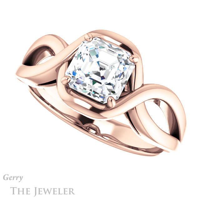 Asscher Cut Forever One Engagement Ring Setting #GTJ1268-asscher-fo-r | Gerry The Jeweler 14k Rose Gold Asscher Cut Forever One Engagement Ring Setting #GTJ1268-asscher-fo-r