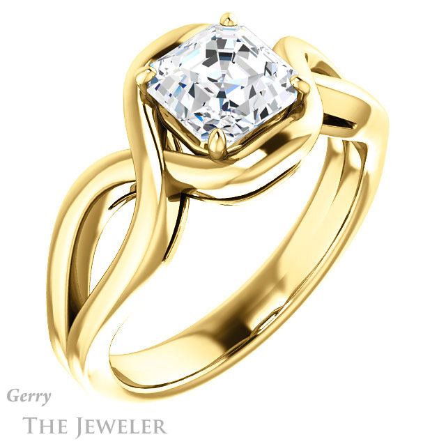 Asscher Cut Forever One Engagement Ring Setting #GTJ1268-asscher-fo-y | Gerry The Jeweler 14k Yellow Gold Asscher Cut Forever One Engagement Ring Setting #GTJ1268-asscher-fo-y