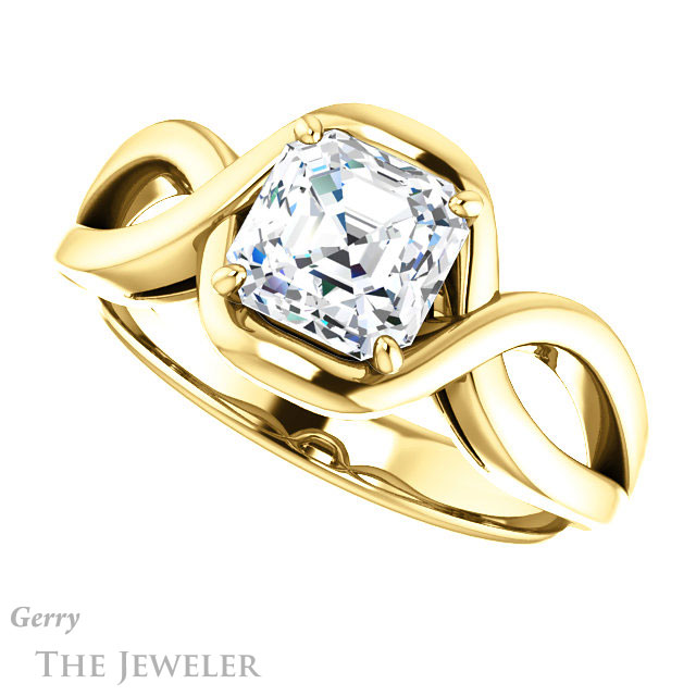 Asscher Cut Forever One Engagement Ring Setting #GTJ1268-asscher-fo-y | Gerry The Jeweler 14k Yellow Gold Asscher Cut Forever One Engagement Ring Setting #GTJ1268-asscher-fo-y