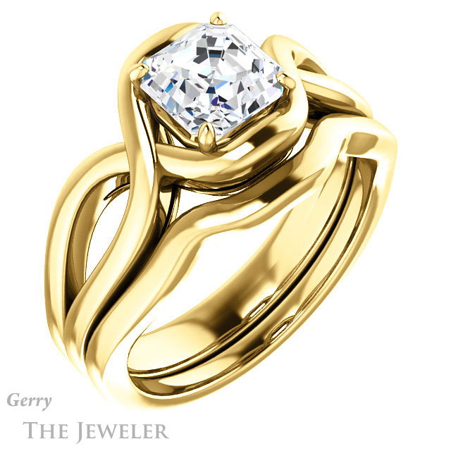 Asscher Cut Forever One Engagement Ring Setting #GTJ1268-asscher-fo-y | Gerry The Jeweler 14k Yellow Gold Asscher Cut Forever One Engagement Ring Setting #GTJ1268-asscher-fo-y