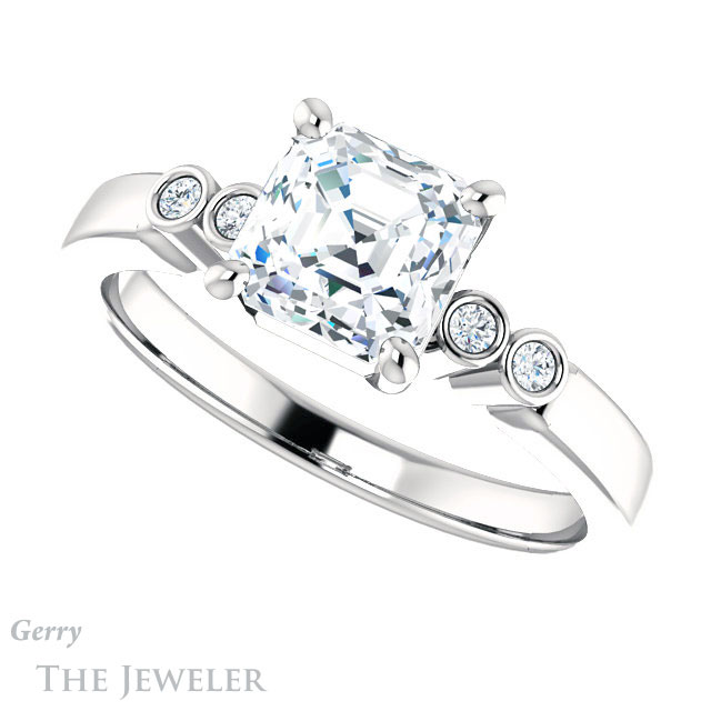 14k White Gold Asscher Cut Forever One Engagement Ring Setting #GTJ1270-asscher-fo-w