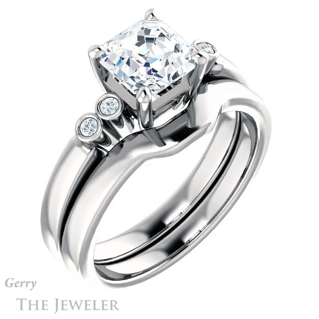 14k White Gold Asscher Cut Forever One Engagement Ring Setting #GTJ1270-asscher-fo-w