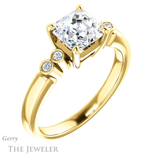 14k Yellow Gold Asscher Cut Forever One Engagement Ring Setting #GTJ1270-asscher-fo-y