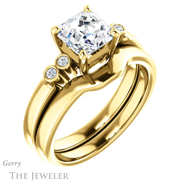 14k Yellow Gold Asscher Cut Forever One Engagement Ring Setting #GTJ1270-asscher-fo-y