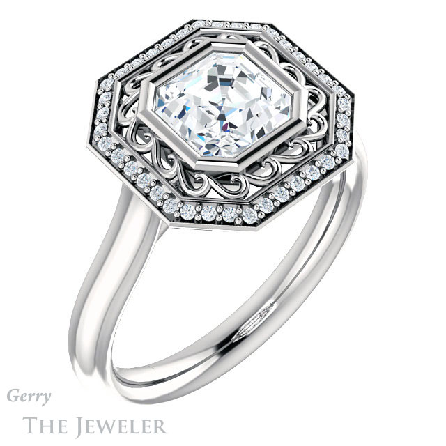 Asscher Cut Forever One Engagement Ring Setting #GTJ1271-asscher-fo-w | Gerry The Jeweler 14k White Gold Asscher Cut Forever One Engagement Ring Setting #GTJ1271-asscher-fo-w
