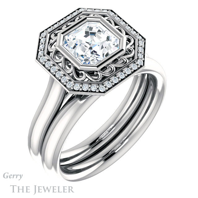 Asscher Cut Forever One Engagement Ring Setting #GTJ1271-asscher-fo-w | Gerry The Jeweler 14k White Gold Asscher Cut Forever One Engagement Ring Setting #GTJ1271-asscher-fo-w