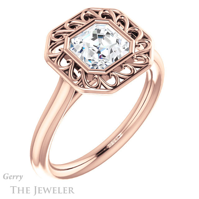 Asscher Cut Forever One Engagement Ring Setting #GTJ1275-asscher-fo-r | Gerry The Jeweler 14k Rose Gold Asscher Cut Forever One Engagement Ring Setting #GTJ1275-asscher-fo-r