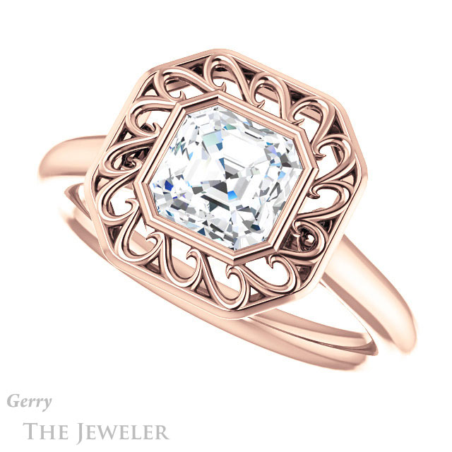 Asscher Cut Forever One Engagement Ring Setting #GTJ1275-asscher-fo-r | Gerry The Jeweler 14k Rose Gold Asscher Cut Forever One Engagement Ring Setting #GTJ1275-asscher-fo-r
