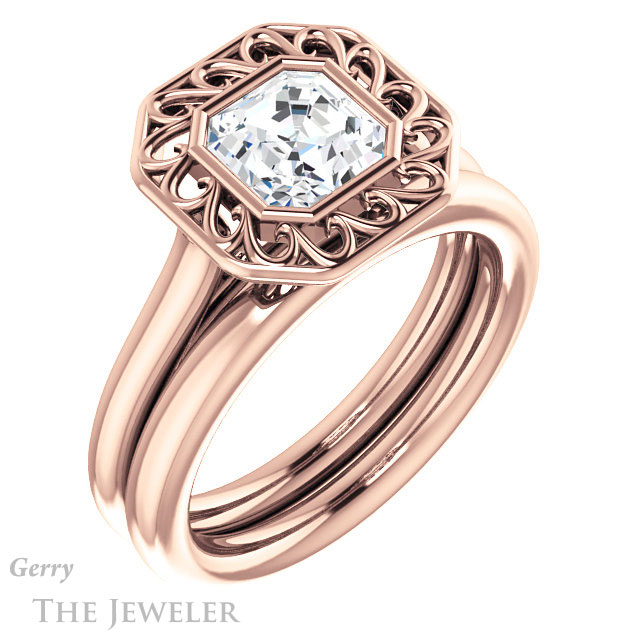 Asscher Cut Forever One Engagement Ring Setting #GTJ1275-asscher-fo-r | Gerry The Jeweler 14k Rose Gold Asscher Cut Forever One Engagement Ring Setting #GTJ1275-asscher-fo-r