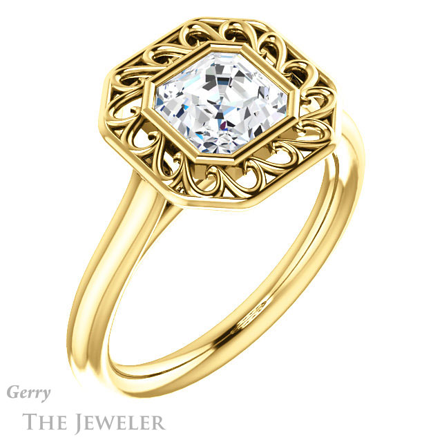 Asscher Cut Forever One Engagement Ring Setting #GTJ1275-asscher-fo-y | Gerry The Jeweler 14k Yellow Gold Asscher Cut Forever One Engagement Ring Setting #GTJ1275-asscher-fo-y
