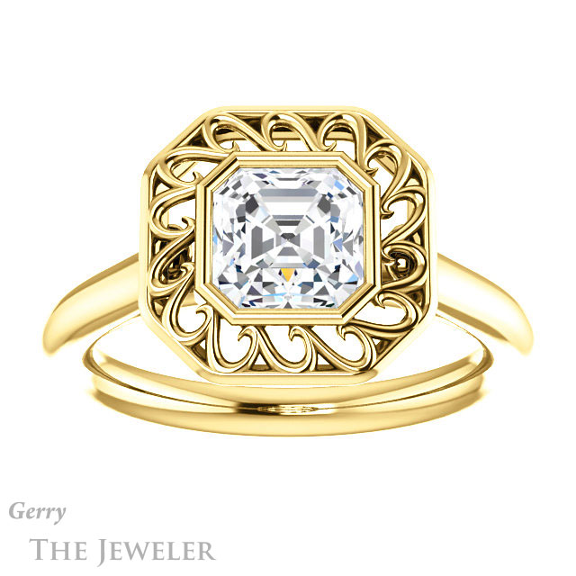 Asscher Cut Forever One Engagement Ring Setting #GTJ1275-asscher-fo-y | Gerry The Jeweler 14k Yellow Gold Asscher Cut Forever One Engagement Ring Setting #GTJ1275-asscher-fo-y