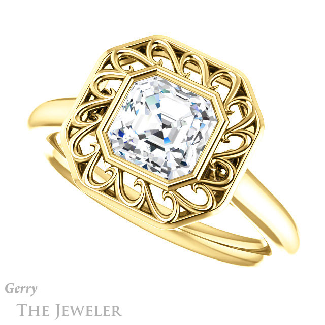 Asscher Cut Forever One Engagement Ring Setting #GTJ1275-asscher-fo-y | Gerry The Jeweler 14k Yellow Gold Asscher Cut Forever One Engagement Ring Setting #GTJ1275-asscher-fo-y